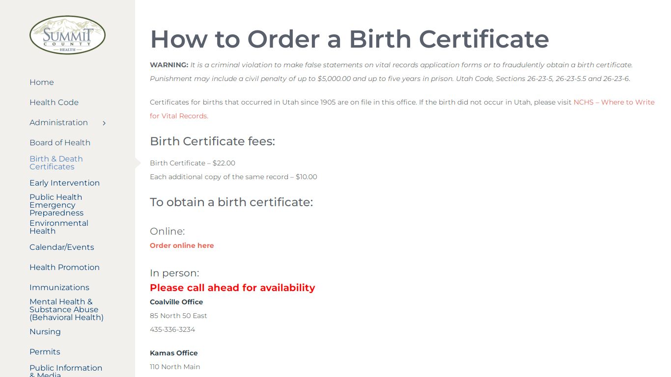 Birth & Death Certificates - Summit County Health Department