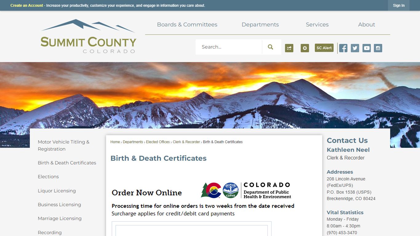 Birth & Death Certificates | Summit County, CO - Official ...