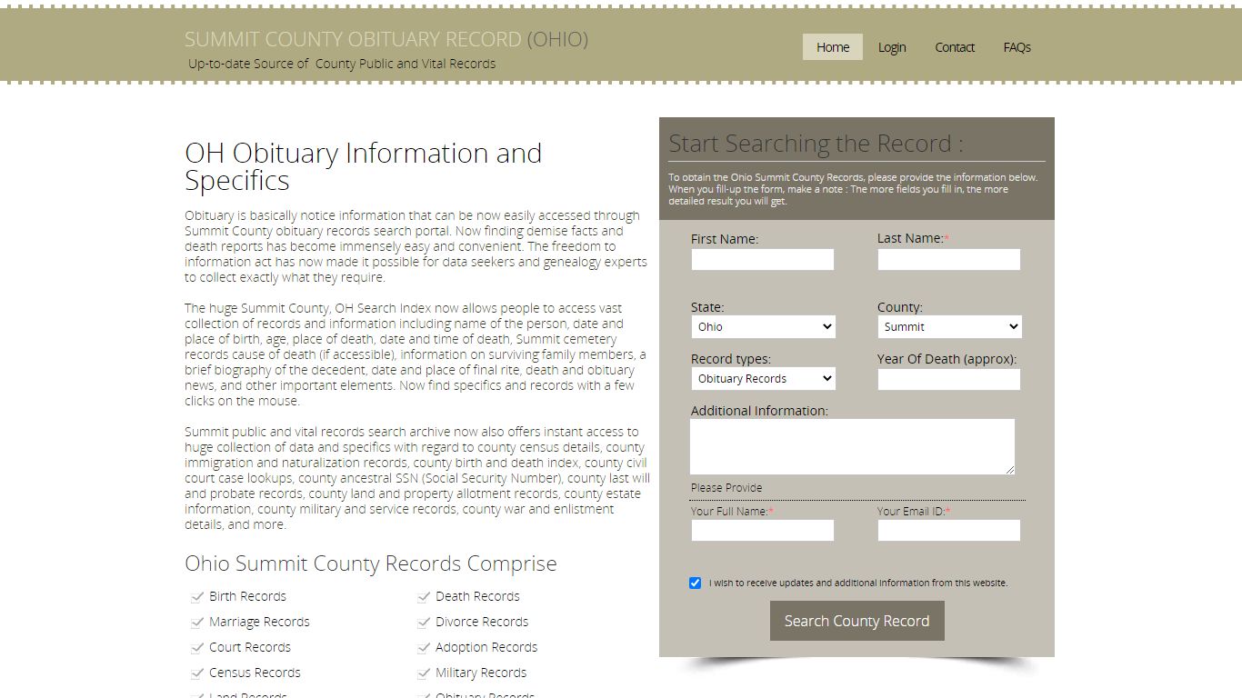 Summit County, Ohio Obituary Death Notice Index