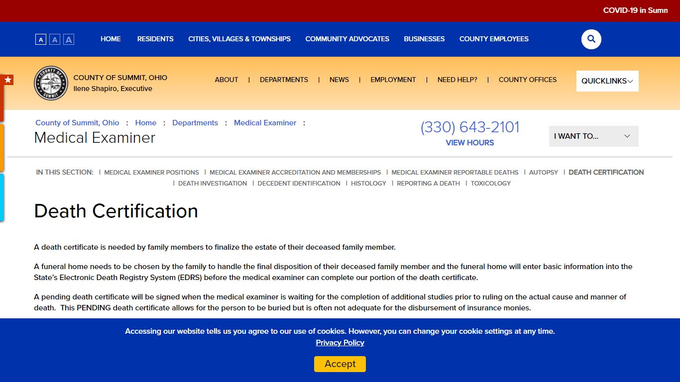 Death Certification : Summit County, Ohio - Executive Office